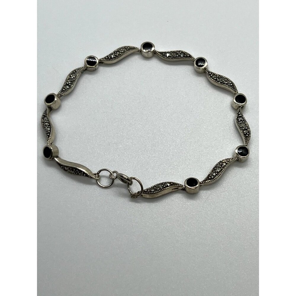 925 STERLING SILVER  AGATE & MARCASITE BRACELET